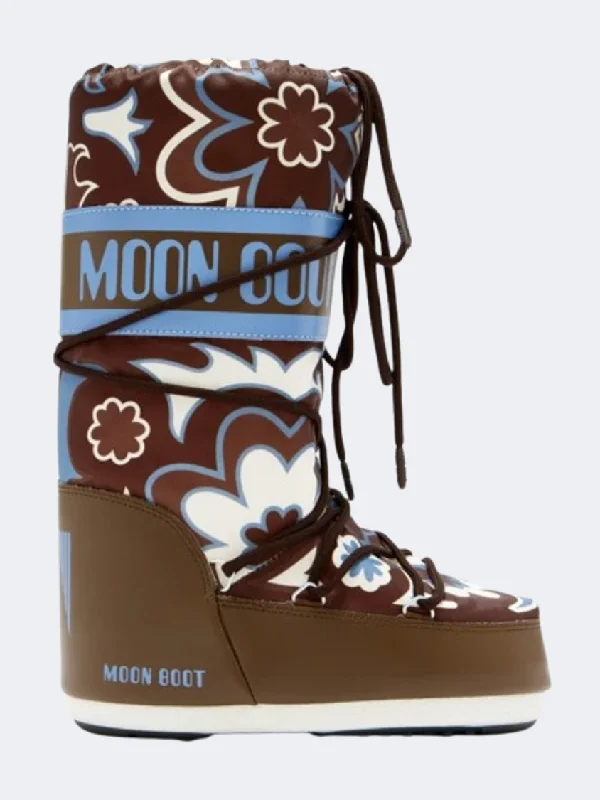 Moon Boot Icon Flower Women Skiing After Ski Brown/Elephant Grey